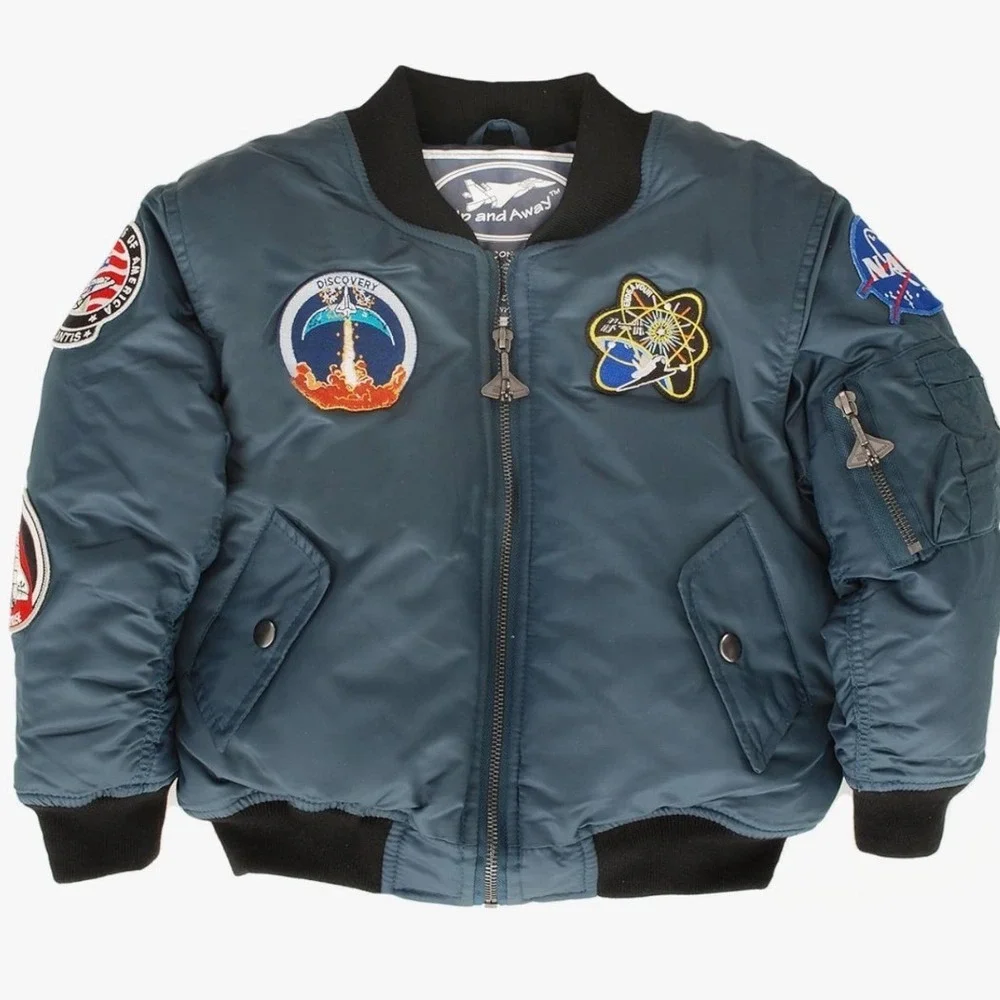 Up and Away Junior Astronaut Jacket Kids XL 14 NASA Space Flight Bomber Blue